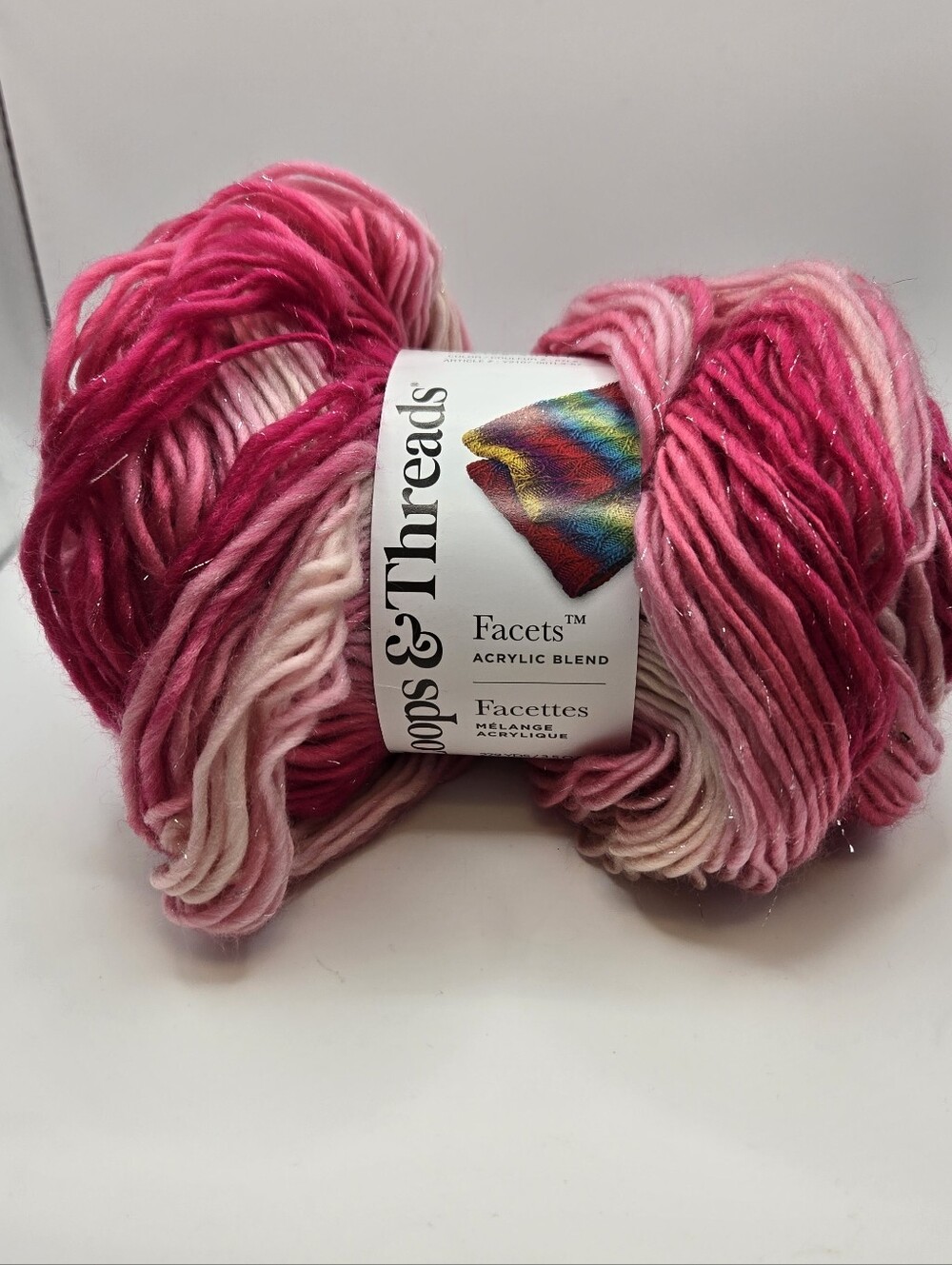 Loopy Threads Facets Acrylic Blend Yarn in Pink Ombre with Sparkle